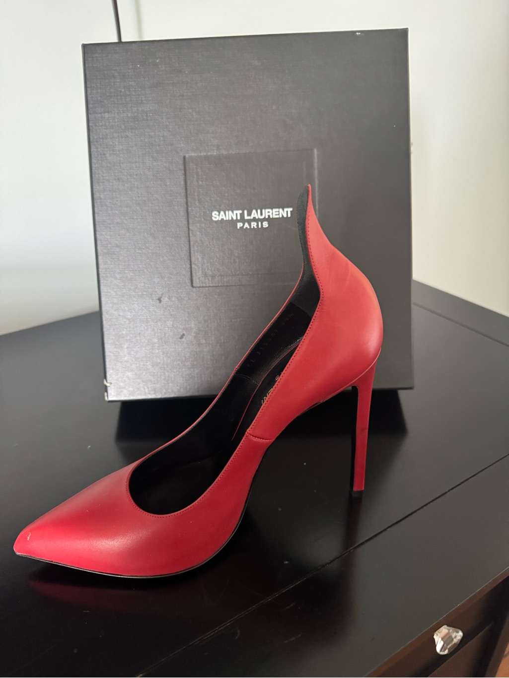 Saint Laurent Red Leather Pointed Stiletto Pump